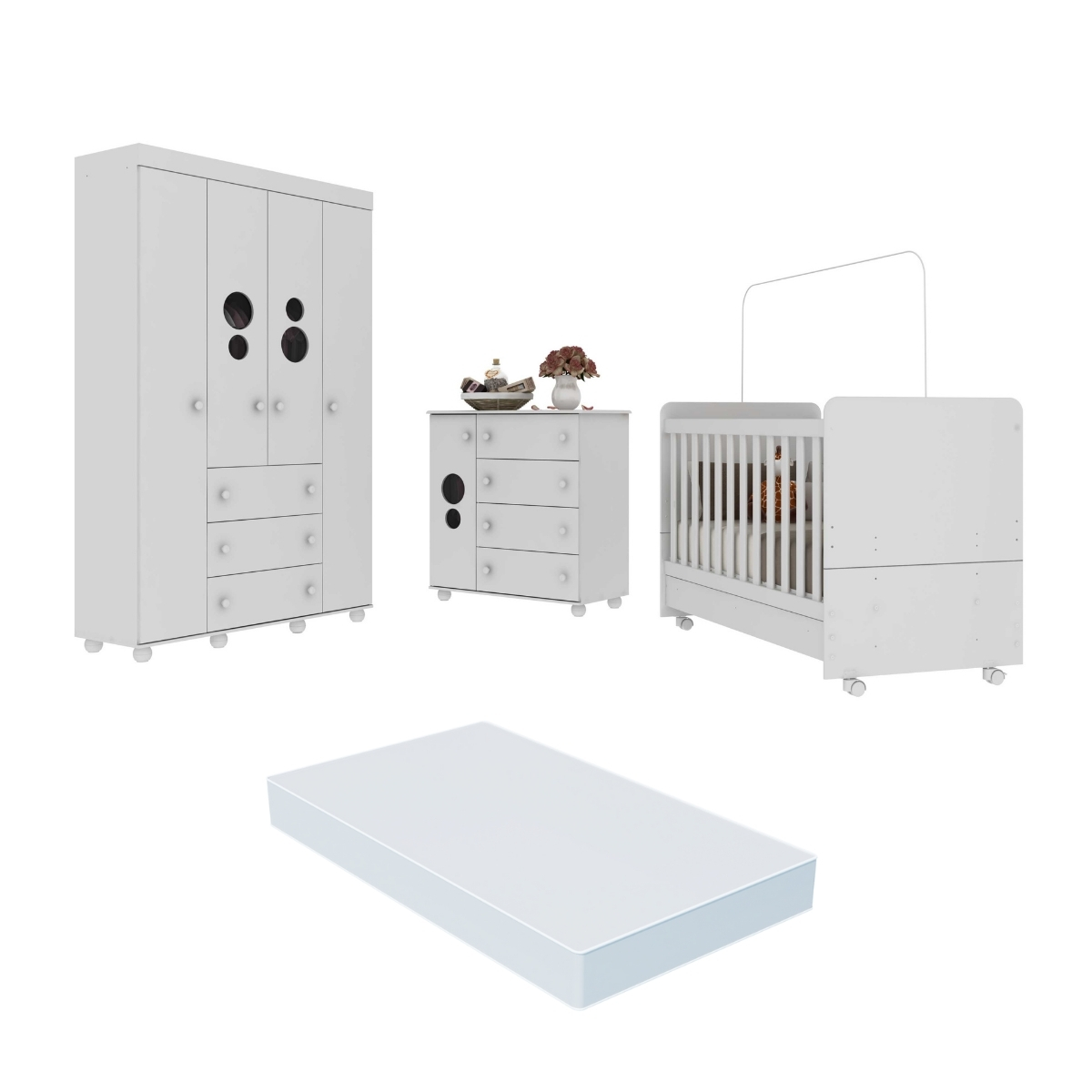 Quarto Completo Infantil com Colchão Incluso Pimpolho Multimóveis Branco