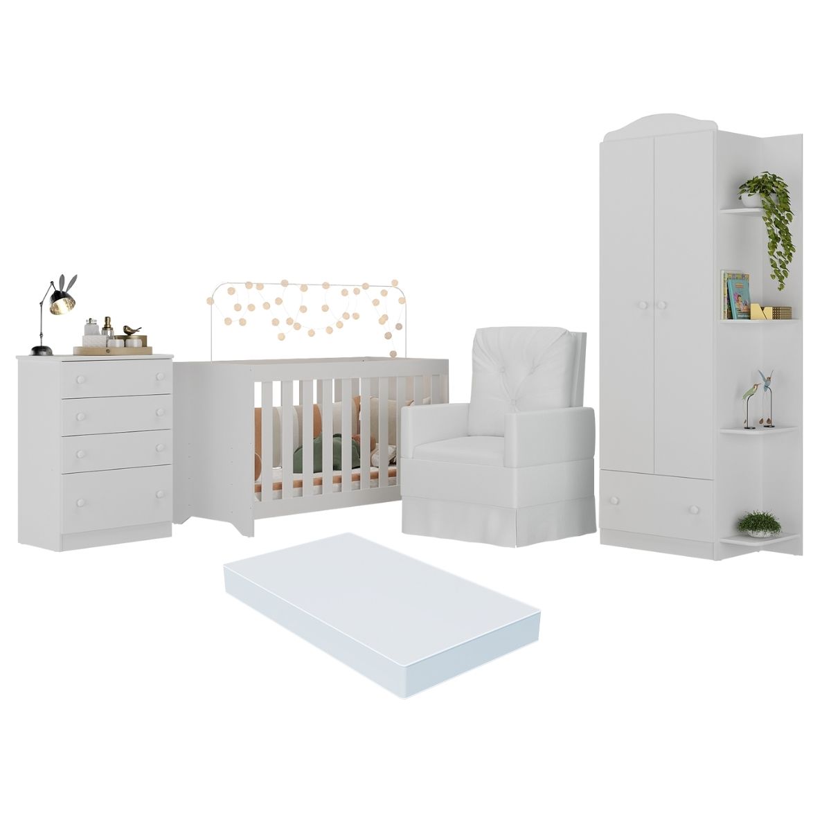 Quarto Completo com Colchão e Poltrona de Amamentação João e Maria Multimóveis MP4098 Branco