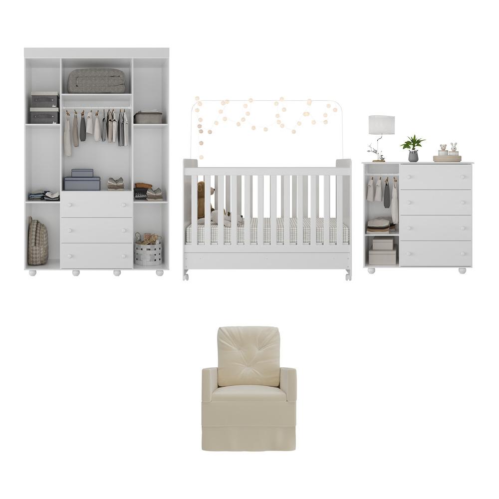 Quarto Completo com Colchão e Poltrona de Amamentação Pimpolho Multimóveis MP4091 Branco/Bege
