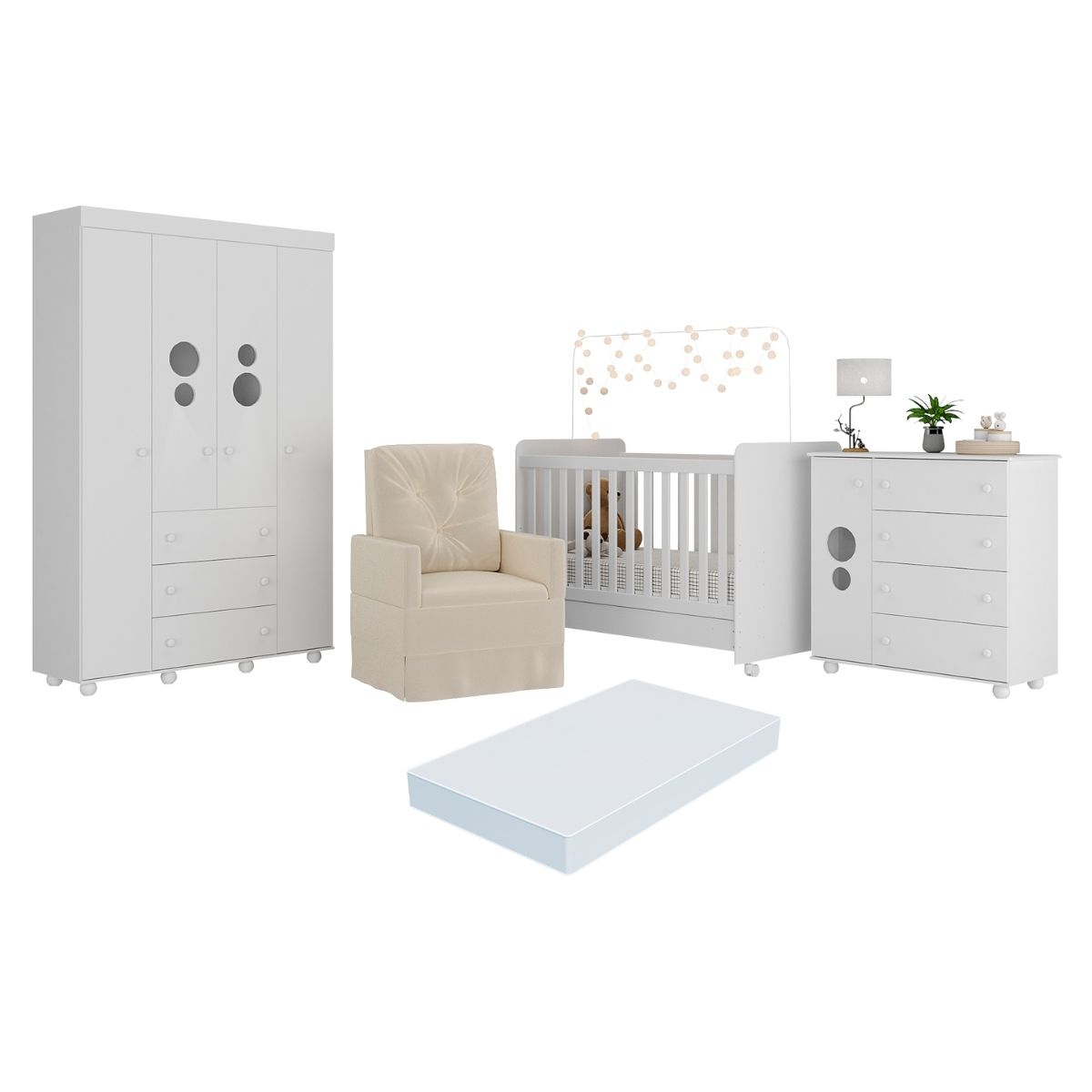 Quarto Completo com Colchão e Poltrona de Amamentação Pimpolho Multimóveis MP4091 Branco/Bege