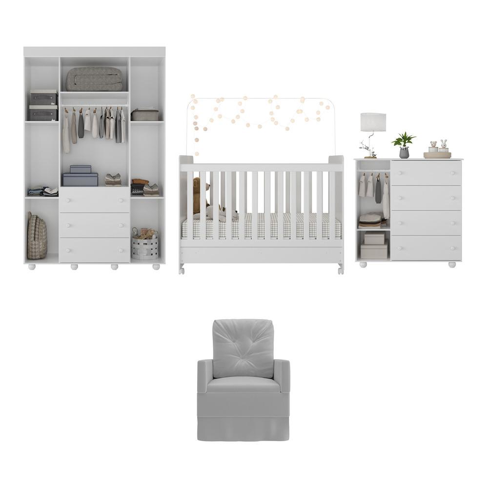 Quarto Completo com Colchão e Poltrona de Amamentação Pimpolho Multimóveis MP4091 Branco/Cinza