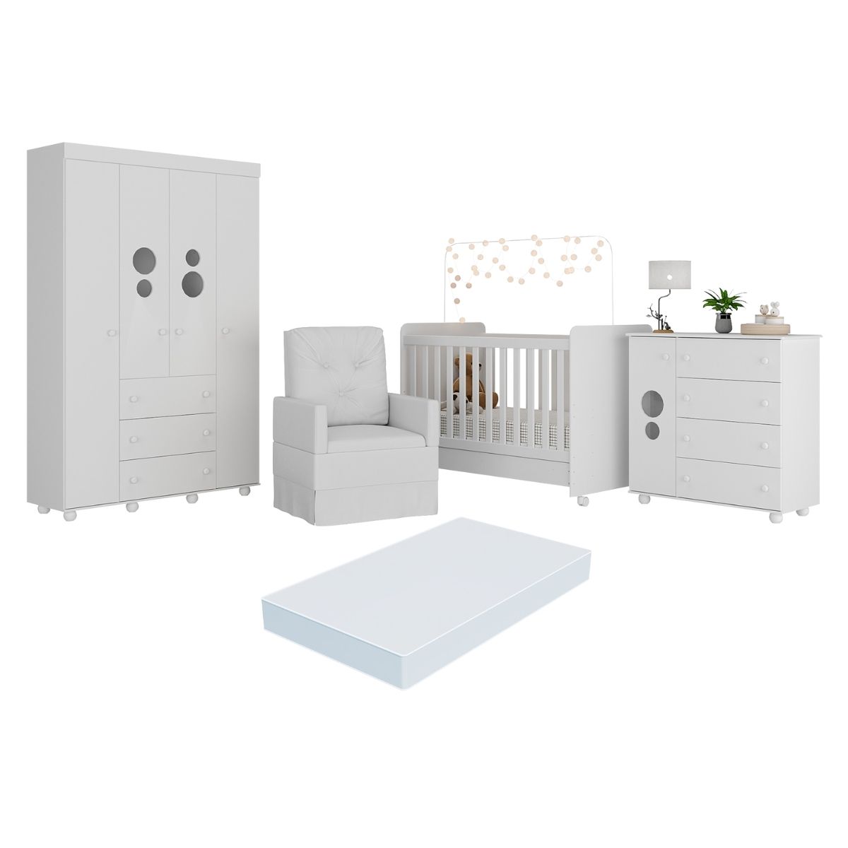 Quarto Completo com Colchão e Poltrona de Amamentação Pimpolho Multimóveis MP4097 Branco