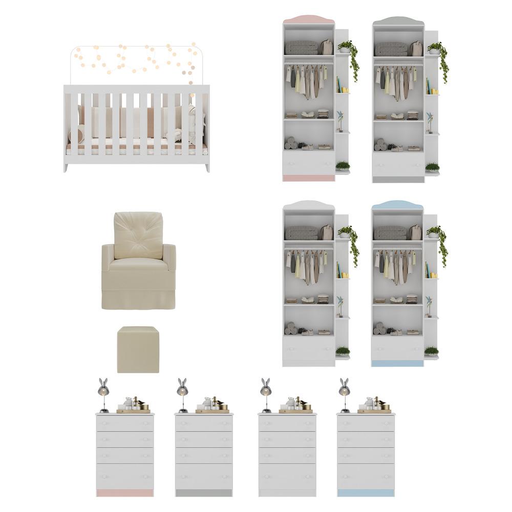 Quarto Completo com Colchão, Poltrona Amamentação/Puff João e Maria Multimóveis MP4104 Branco/Bege