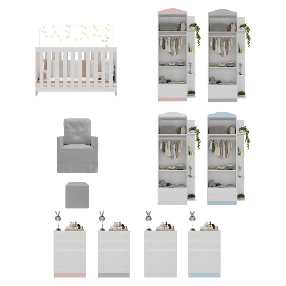 Quarto Completo com Colchão, Poltrona Amamentação/Puff João e Maria Multimóveis MP4104 Branco/Cinza