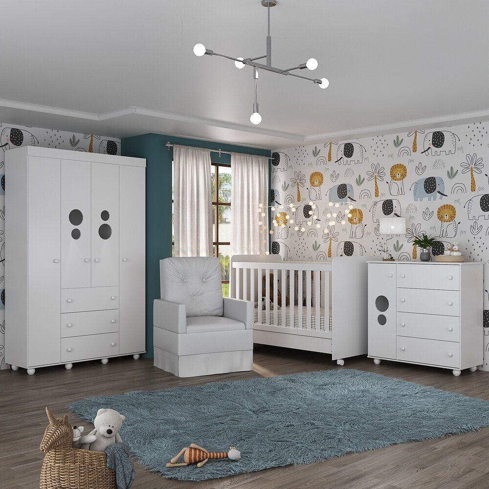Quarto Completo com Poltrona de Amamentação Pimpolho Multimóveis MP4073 Branco