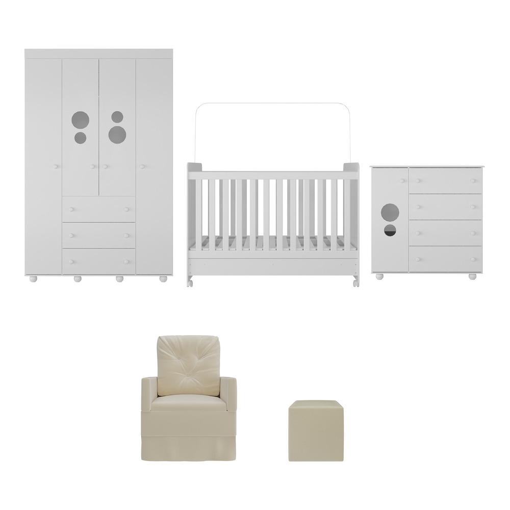 Quarto Completo com Poltrona de Amamentação e Puff Pimpolho Multimóveis MP4079 Branco/Bege