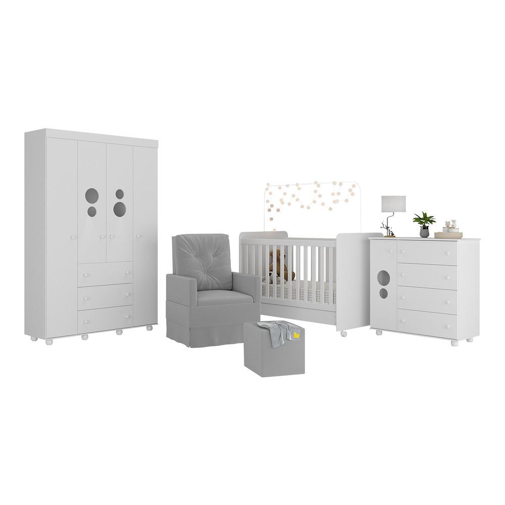 Quarto Completo com Poltrona de Amamentação e Puff Pimpolho Multimóveis MP4079 Branco/Cinza