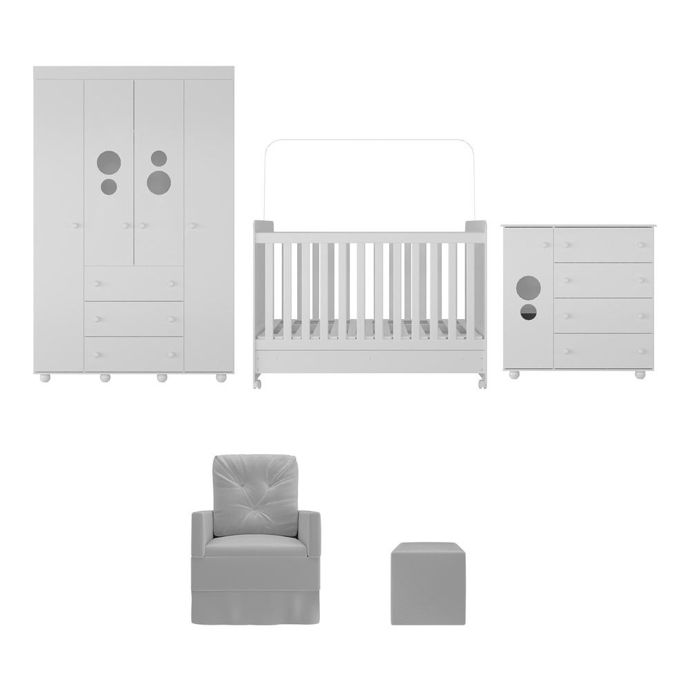 Quarto Completo com Poltrona de Amamentação e Puff Pimpolho Multimóveis MP4079 Branco/Cinza
