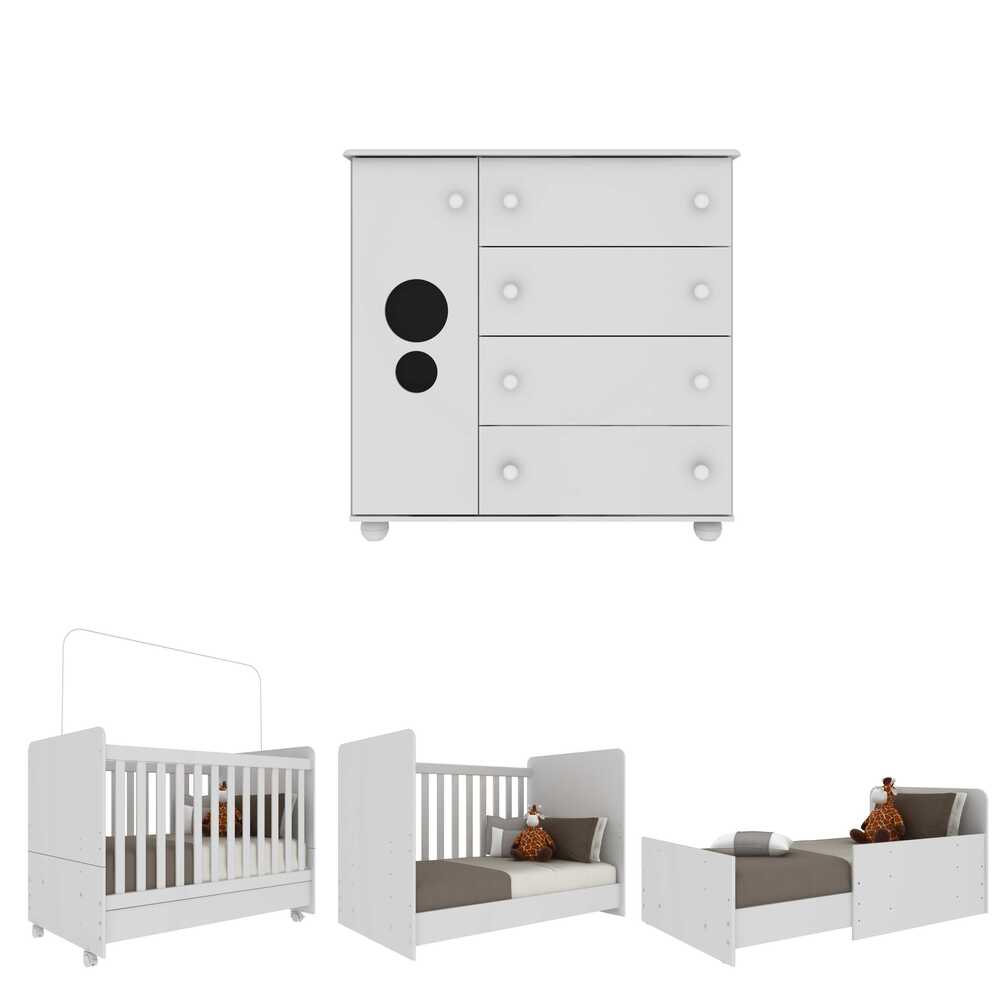 Quarto Infantil Berço com Colchão Incluso e Cômoda Pimpolho Multimóveis Branco