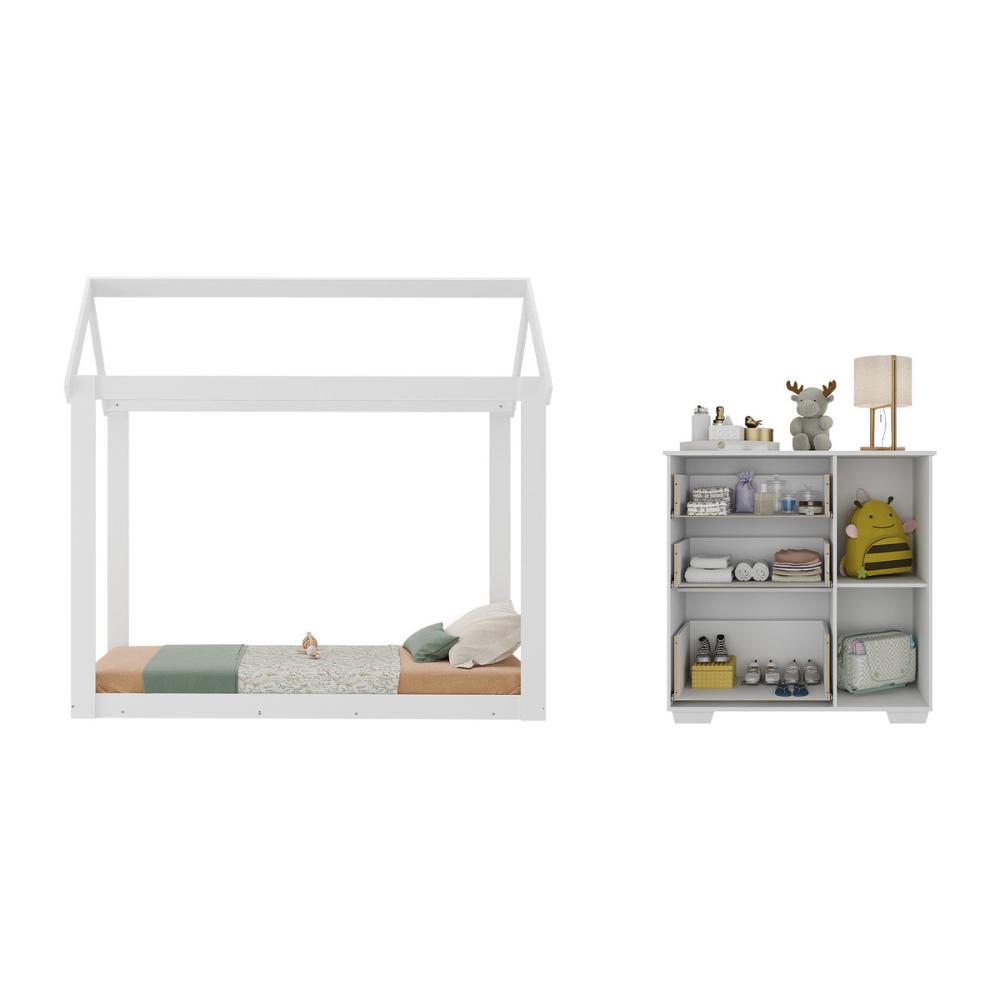 Quarto Infantil Cama Montessoriana/Colchão/Cômoda Flex Algodão Doce Multimóveis MX4278 Branco