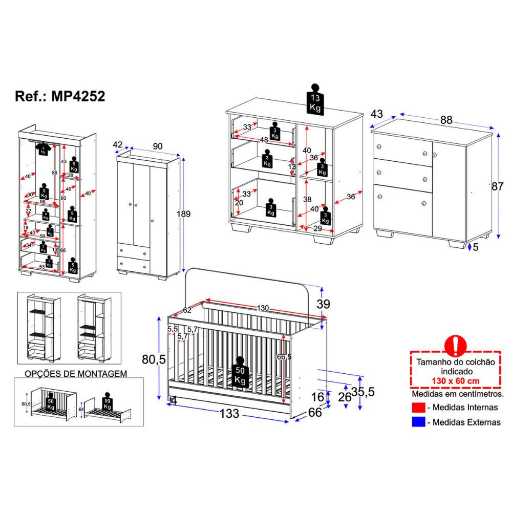 Quarto Infantil Completo Algodão Doce Multimóveis MP4252 Branco/Azul