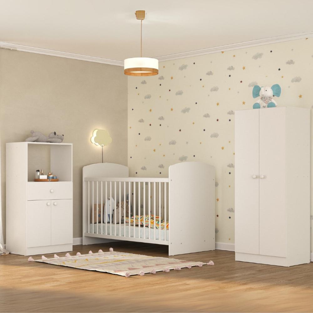 Quarto Infantil Completo Berço com Colchão Incluso Guarda-Roupa e Cômoda Multimóveis MP4359 Branco