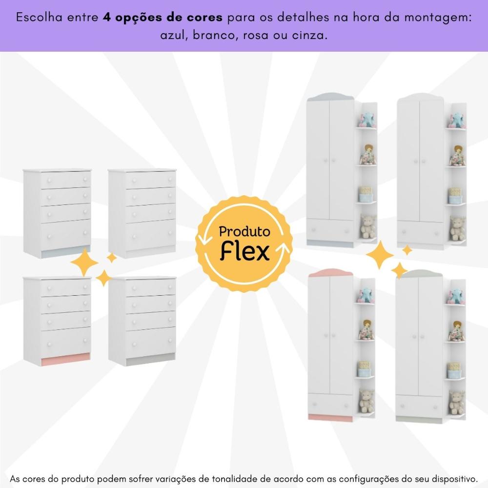 Quarto Infantil Completo com Berço 3 em 1 com Colchão Incluso Multimóveis MP4354 Branco/Colorido