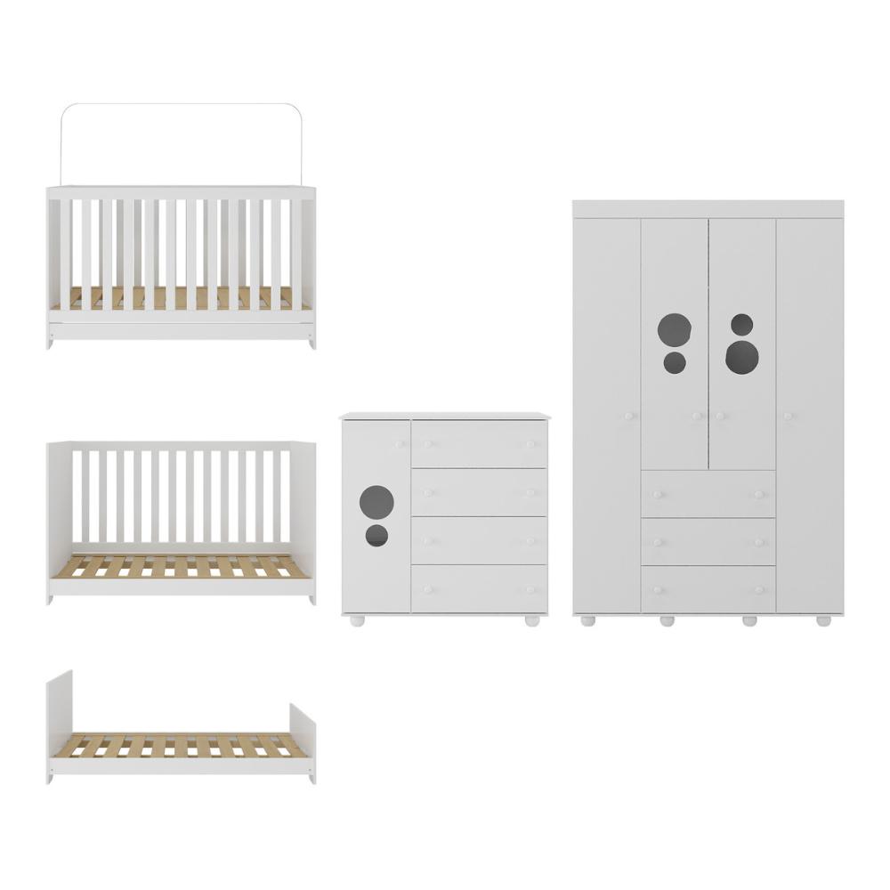 Quarto Infantil Completo com Berço 3 em 1 com Colchão Incluso Multimóveis MP4384 Branco