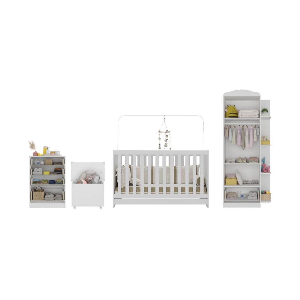 Quarto Infantil Completo com Berço 3 em 1 com Colchão Incluso e Baú Multimóveis MP4357 Branco/Colorido