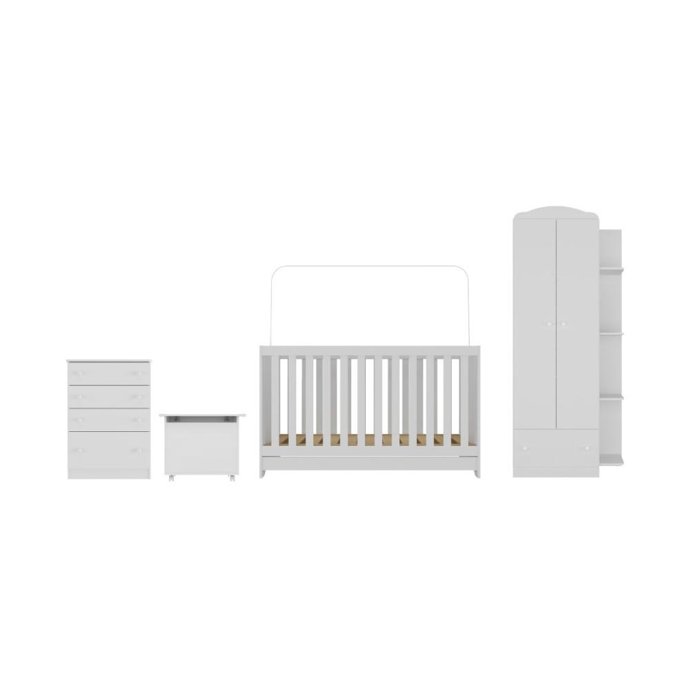 Quarto Infantil Completo com Berço 3 em 1 para Colchão 130x60cm e Baú Multimóveis MP4356 Branco/Colorido