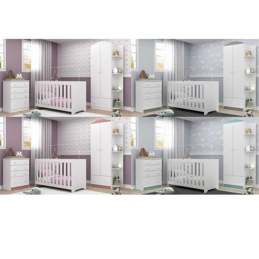Quarto Infantil Completo com Berço 3x1 Multimóveis FG3033 Branco/Colorido