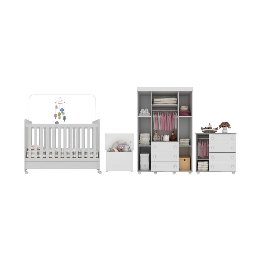 Quarto Infantil Completo com Berço Americano 3 em 1 com Colchão Incluso Multimóveis MP4346 Branco