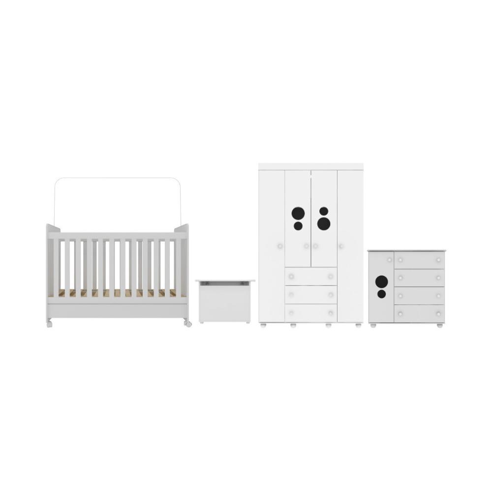 Quarto Infantil Completo com Berço Americano 3 em 1 com Colchão Incluso Multimóveis MP4346 Branco