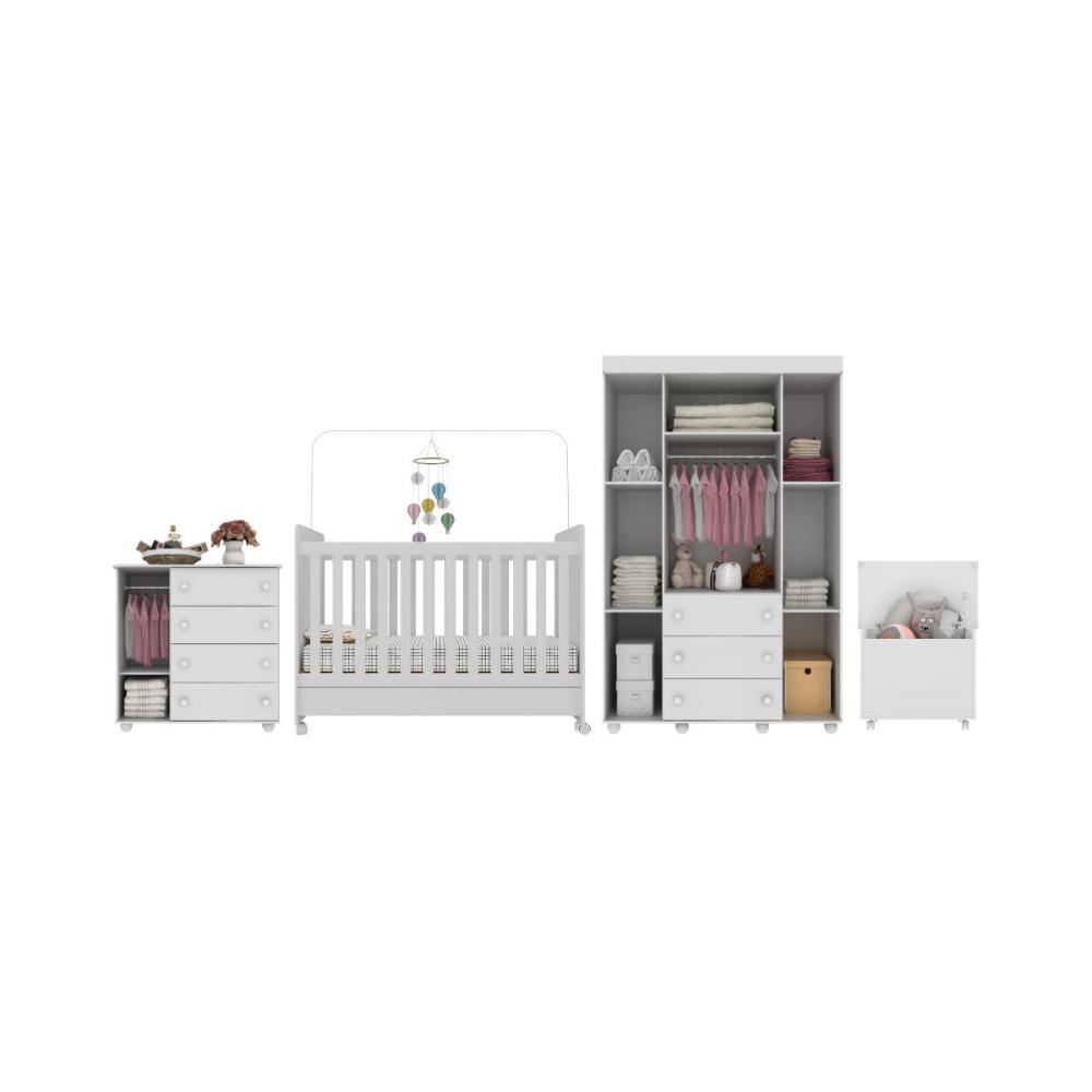 Quarto Infantil Completo com Berço Americano 3 em 1 com Colchão Incluso Multimóveis MP4361 Branco