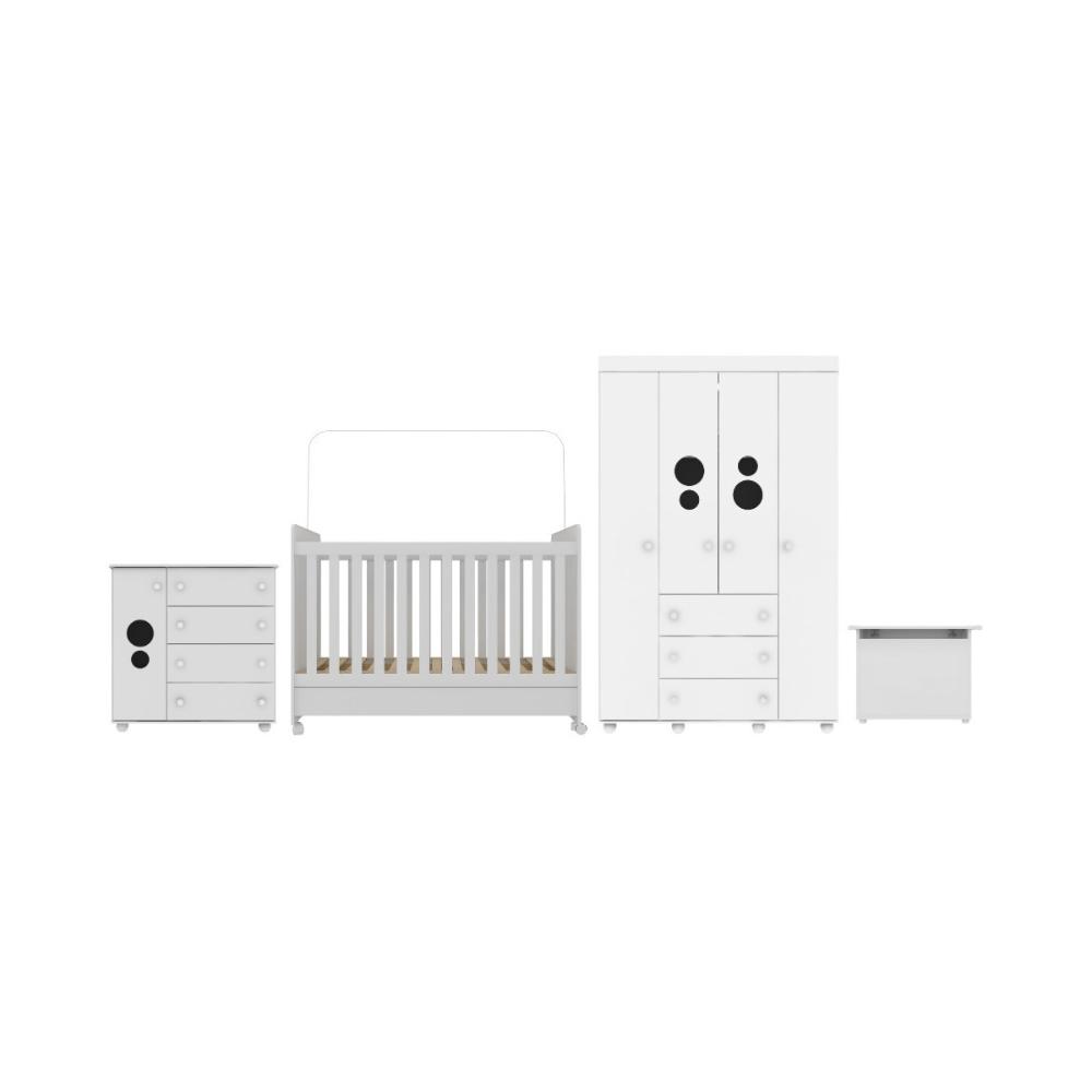 Quarto Infantil Completo com Berço Americano 3 em 1 com Colchão Incluso Multimóveis MP4361 Branco