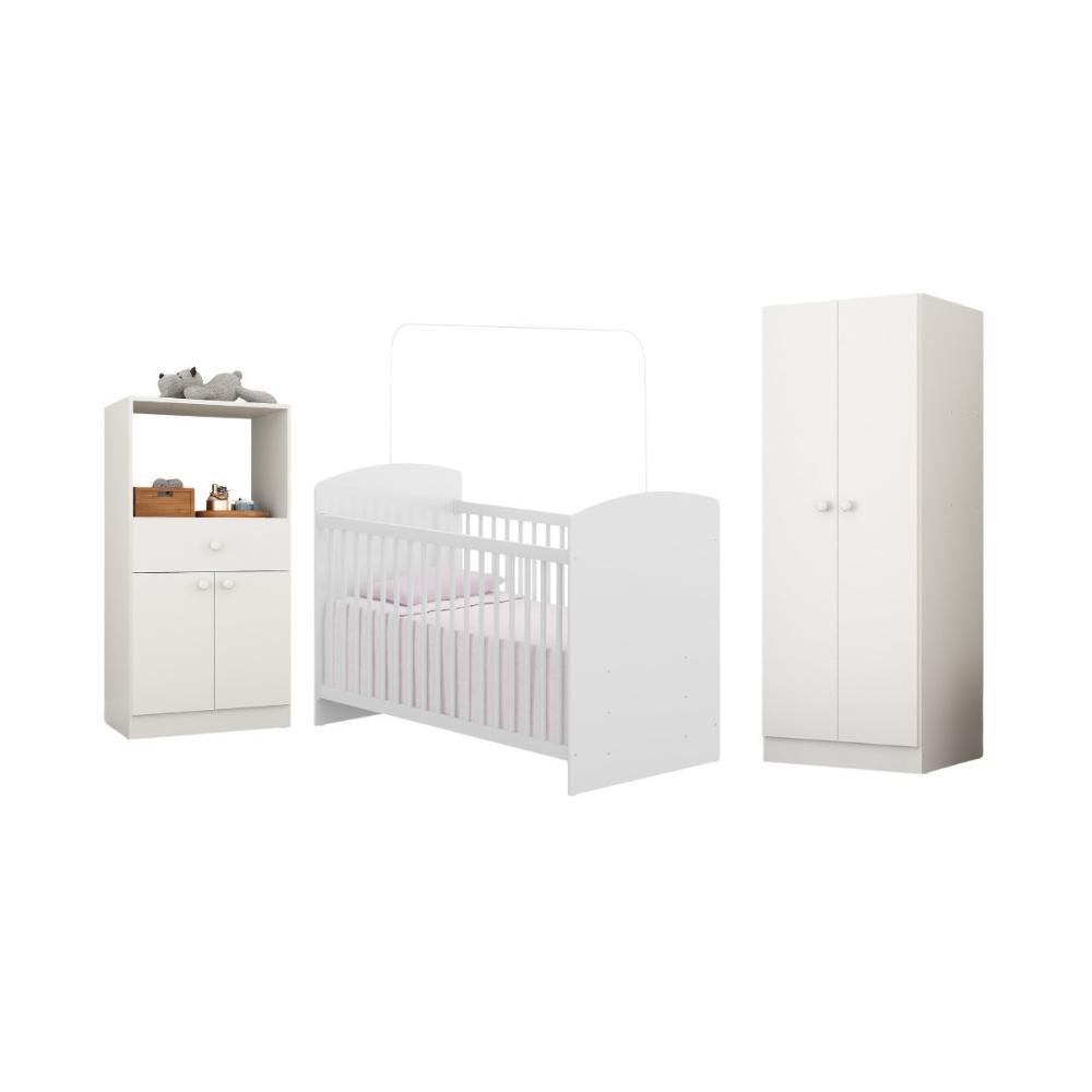 Quarto Infantil Completo com Berço Guarda-Roupa e Cômoda Multimóveis MP4358 Branco