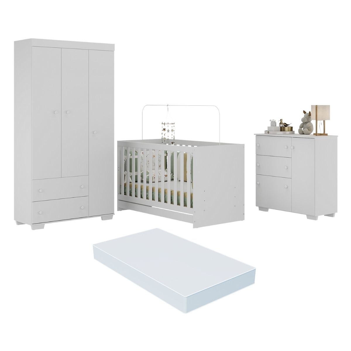 Quarto Infantil Completo com Colchão Incluso Algodão Doce Multimóveis MP4253 Branco