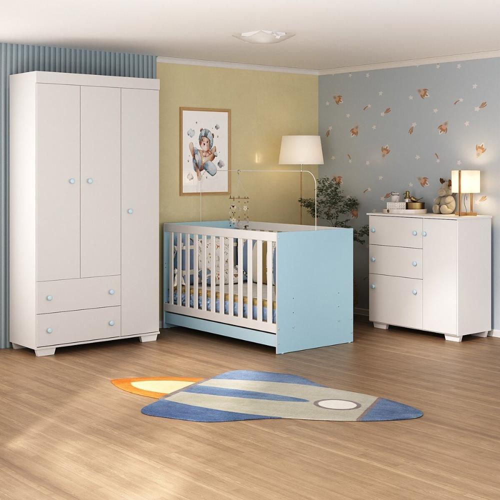 Quarto Infantil Completo com Colchão Incluso Algodão Doce Multimóveis MP4253 Branco/Azul