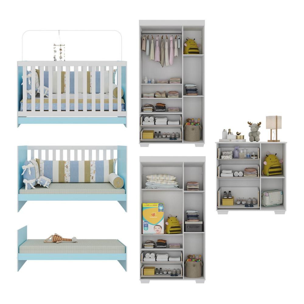 Quarto Infantil Completo com Colchão Incluso Algodão Doce Multimóveis MP4253 Branco/Azul