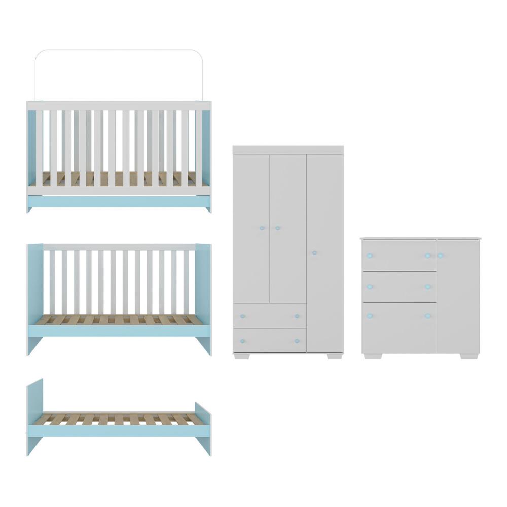 Quarto Infantil Completo com Colchão Incluso Algodão Doce Multimóveis MP4253 Branco/Azul