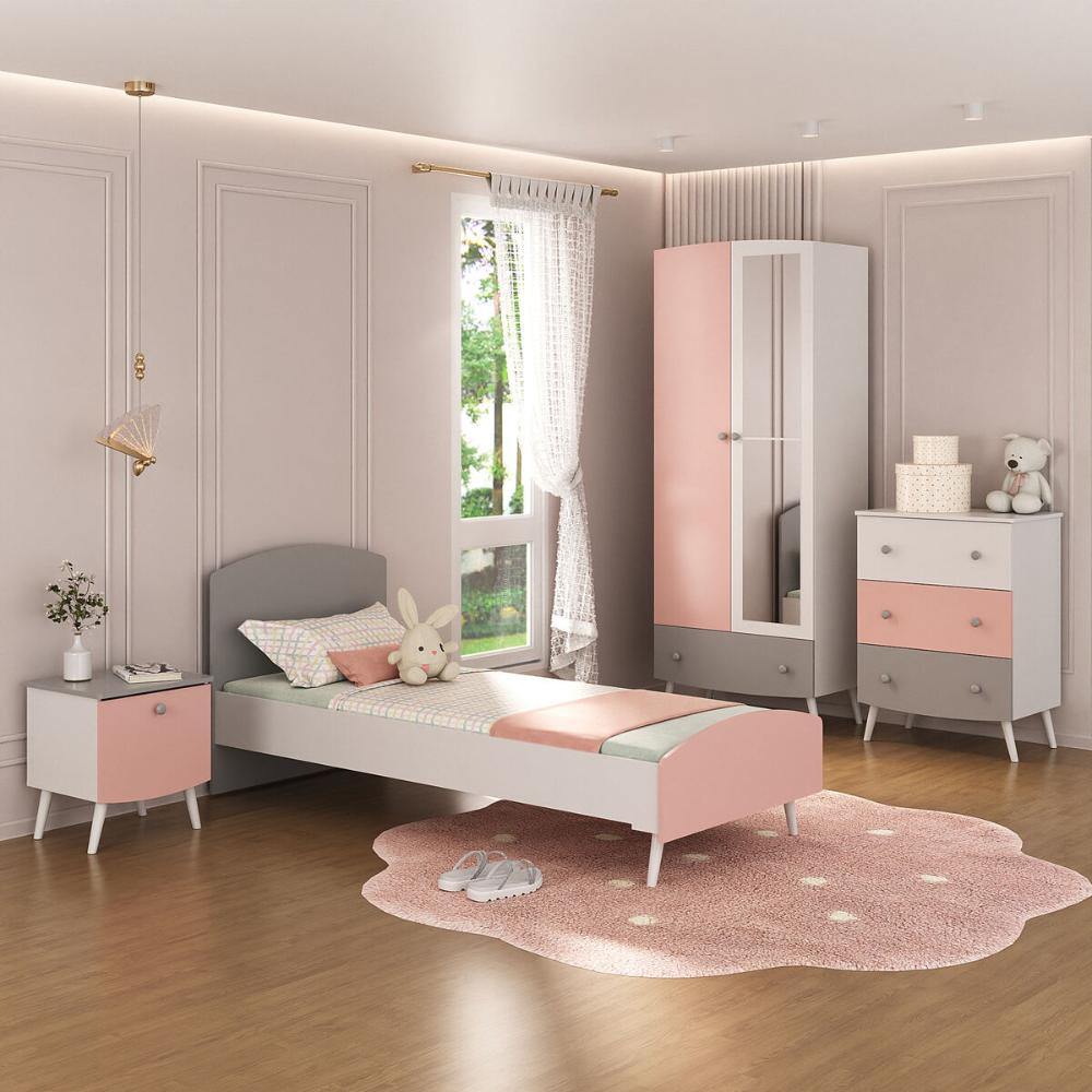 Quarto Infantil Completo com Colchão Incluso Doçura Multimóveis MP4332 Branco/Cinza/Rosa