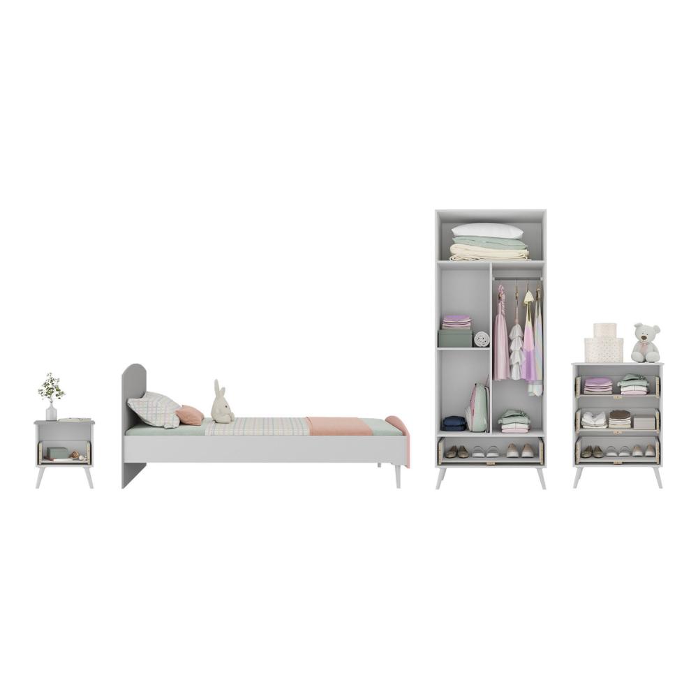 Quarto Infantil Completo com Colchão Incluso Doçura Multimóveis MP4332 Branco/Cinza/Rosa