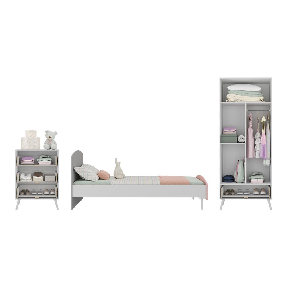 Quarto Infantil Completo com Colchão Incluso Doçura Multimóveis MP4333 Branco/Cinza/Rosa