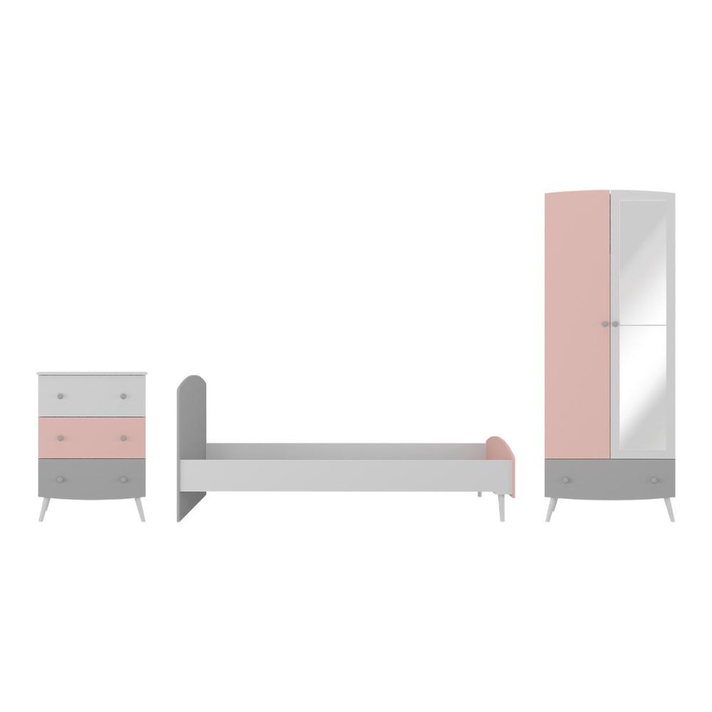 Quarto Infantil Completo com Colchão Incluso Doçura Multimóveis MP4333 Branco/Cinza/Rosa