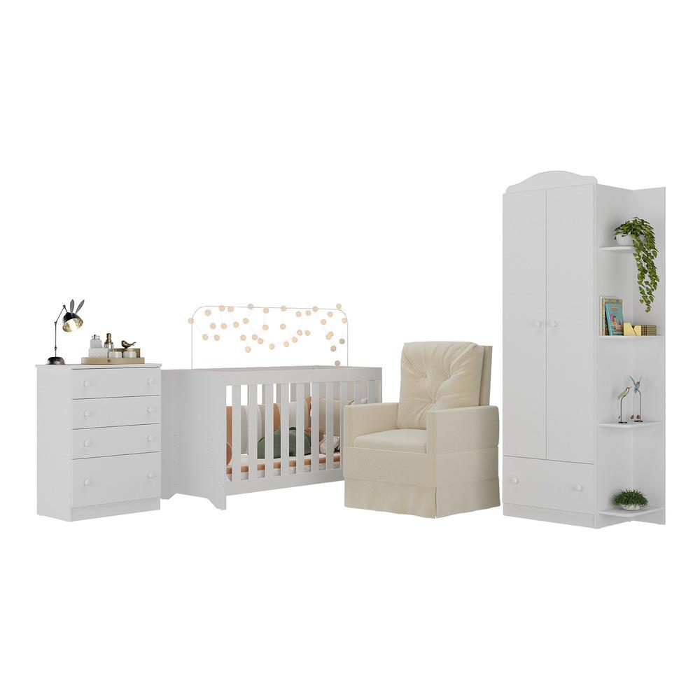 Quarto Infantil Completo com Poltrona de Amamentação Multimóveis MP4068 Branco/Bege