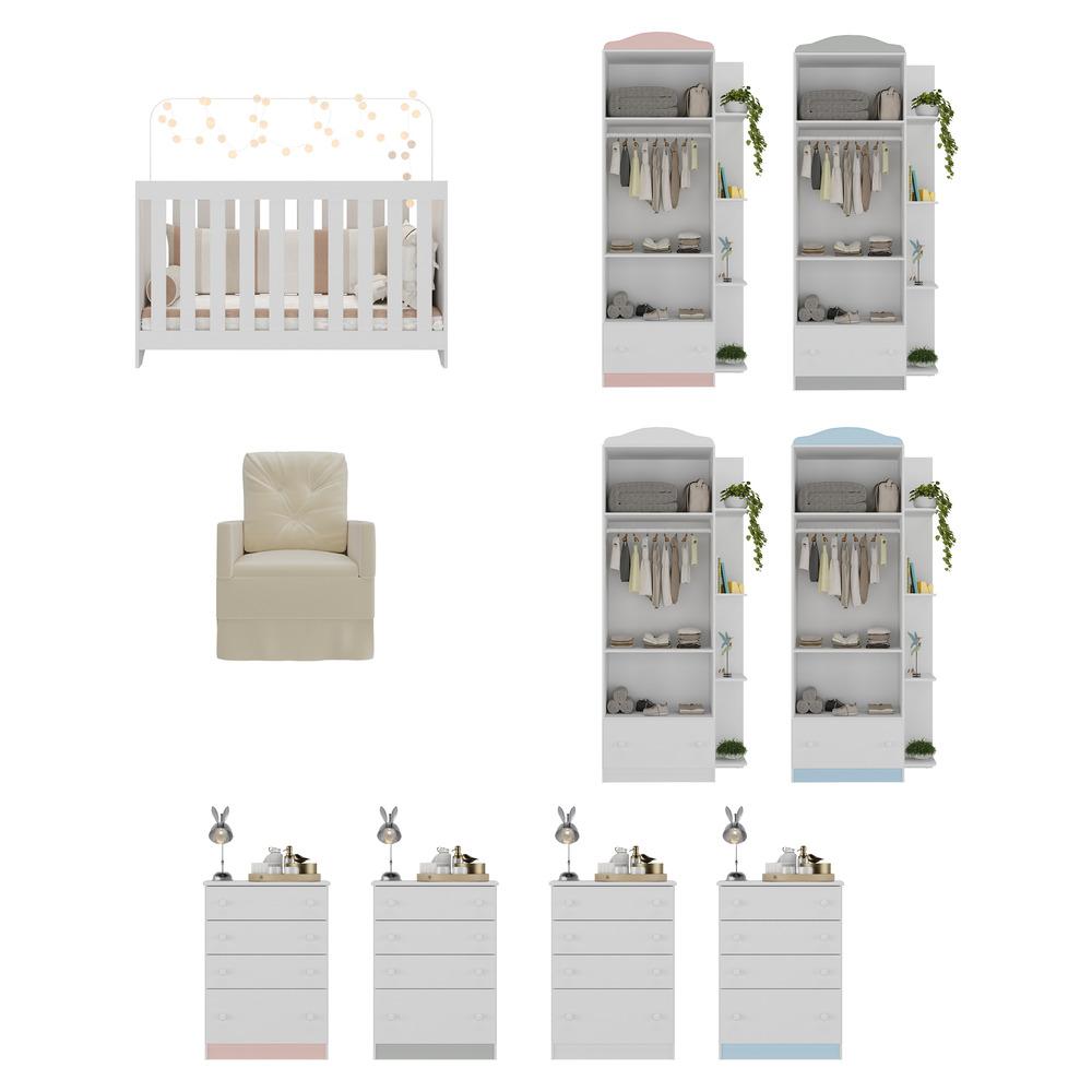 Quarto Infantil Completo com Poltrona de Amamentação Multimóveis MP4068 Branco/Bege