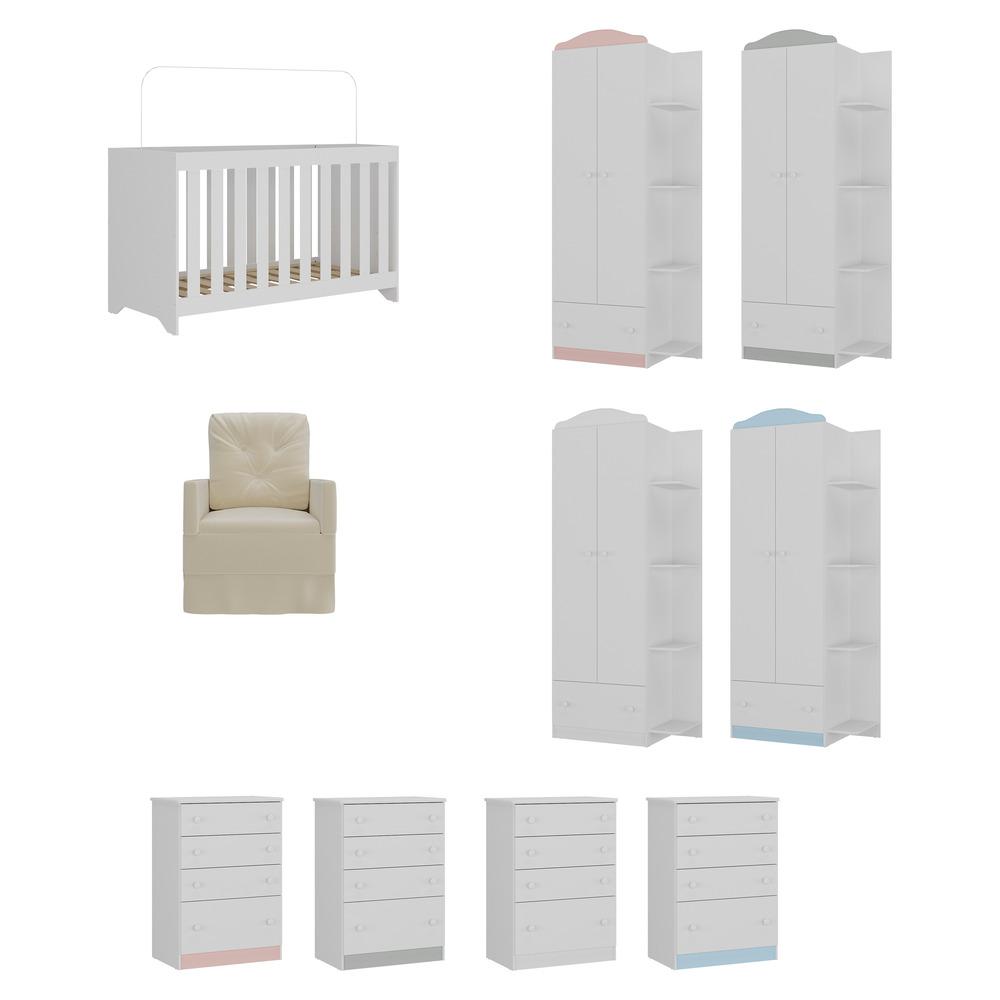 Quarto Infantil Completo com Poltrona de Amamentação Multimóveis MP4068 Branco/Bege