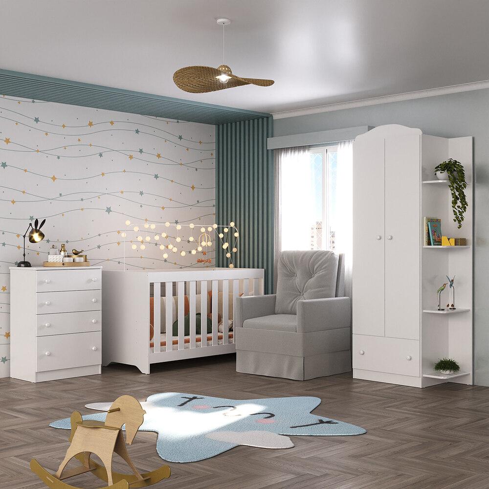 Quarto Infantil Completo com Poltrona de Amamentação Multimóveis MP4068 Branco/Cinza