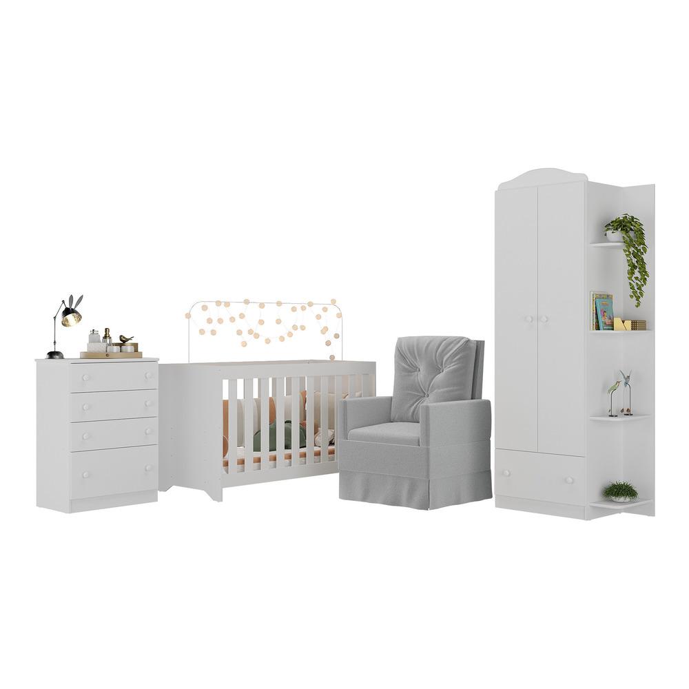 Quarto Infantil Completo com Poltrona de Amamentação Multimóveis MP4068 Branco/Cinza