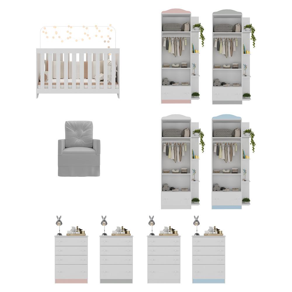 Quarto Infantil Completo com Poltrona de Amamentação Multimóveis MP4068 Branco/Cinza