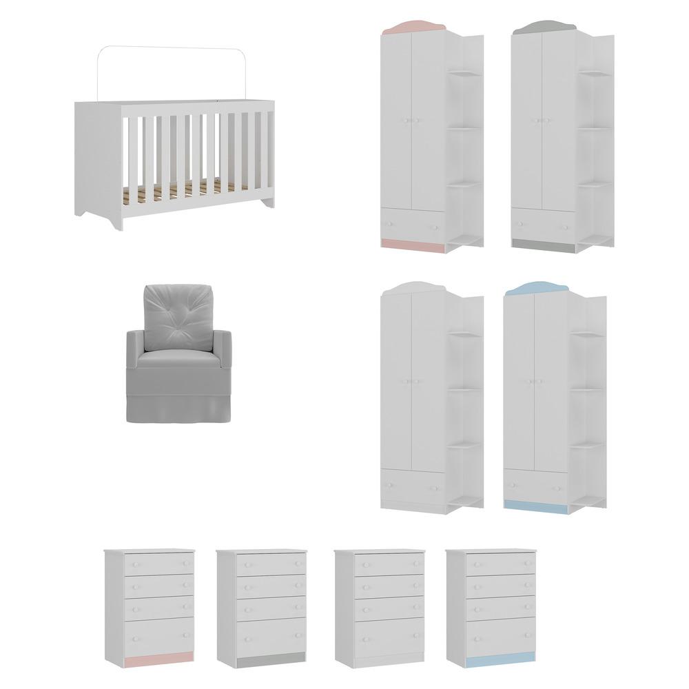 Quarto Infantil Completo com Poltrona de Amamentação Multimóveis MP4068 Branco/Cinza