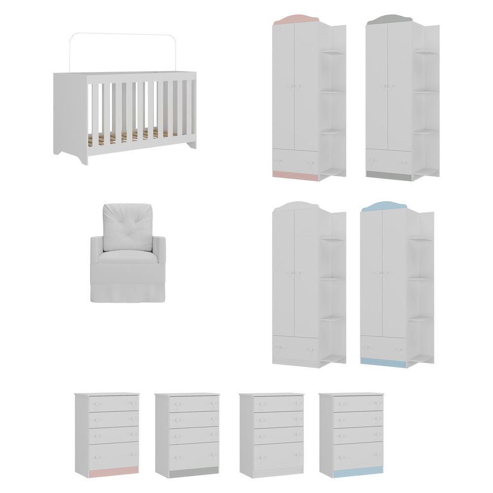 Quarto Infantil Completo com Poltrona de Amamentação Multimóveis MP4074 Branco