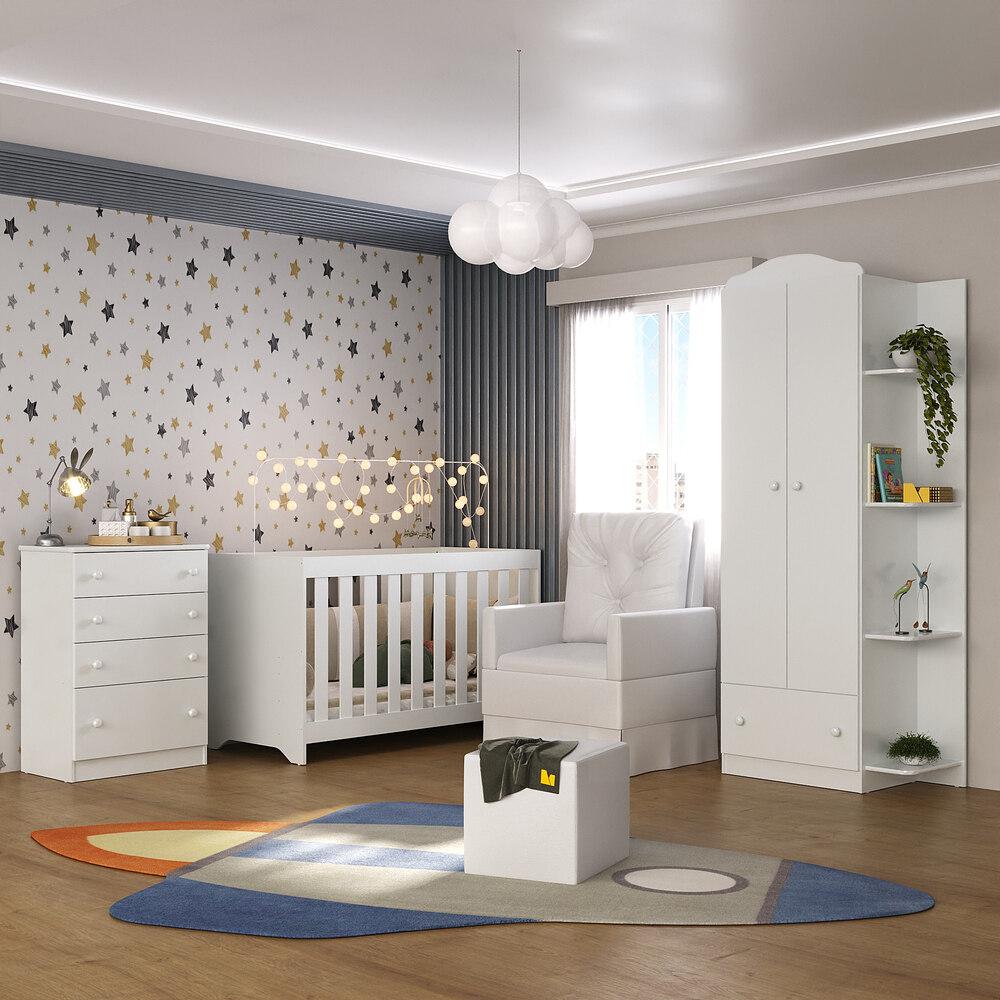Quarto Infantil Completo com Poltrona de Amamentação e Puff Multimóveis MP4086 Branco