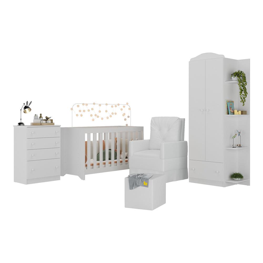 Quarto Infantil Completo com Poltrona de Amamentação e Puff Multimóveis MP4086 Branco