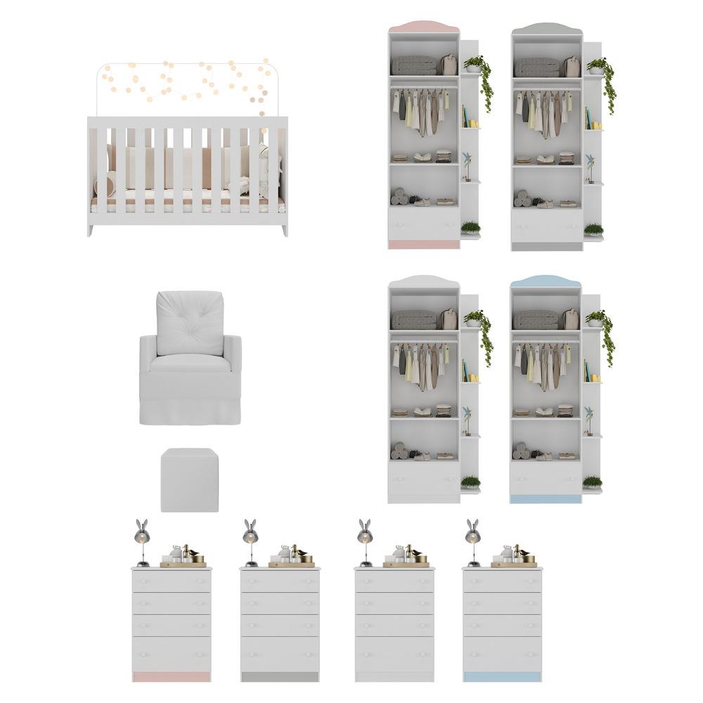 Quarto Infantil Completo com Poltrona de Amamentação e Puff Multimóveis MP4086 Branco