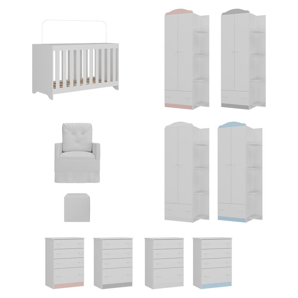 Quarto Infantil Completo com Poltrona de Amamentação e Puff Multimóveis MP4086 Branco