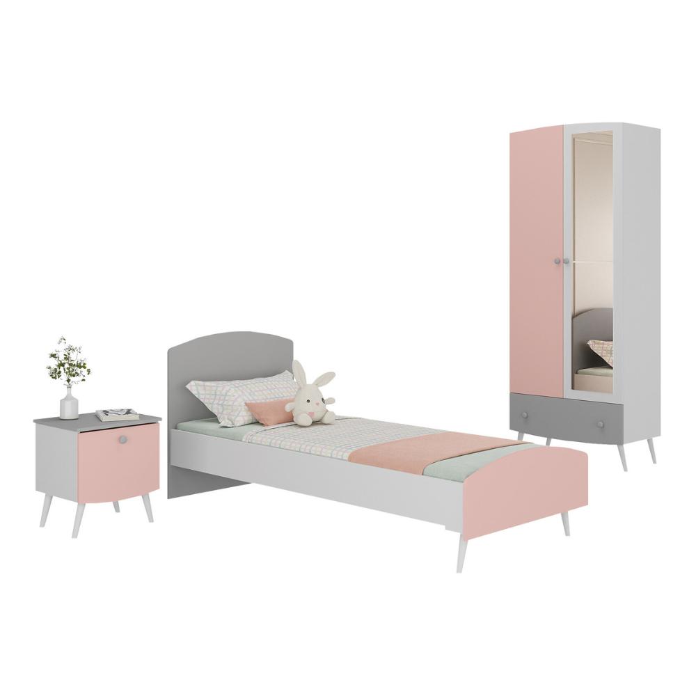 Quarto Infantil Completo para Colchão 188x78cm Doçura Multimóveis MP4331 Branco/Cinza/Rosa