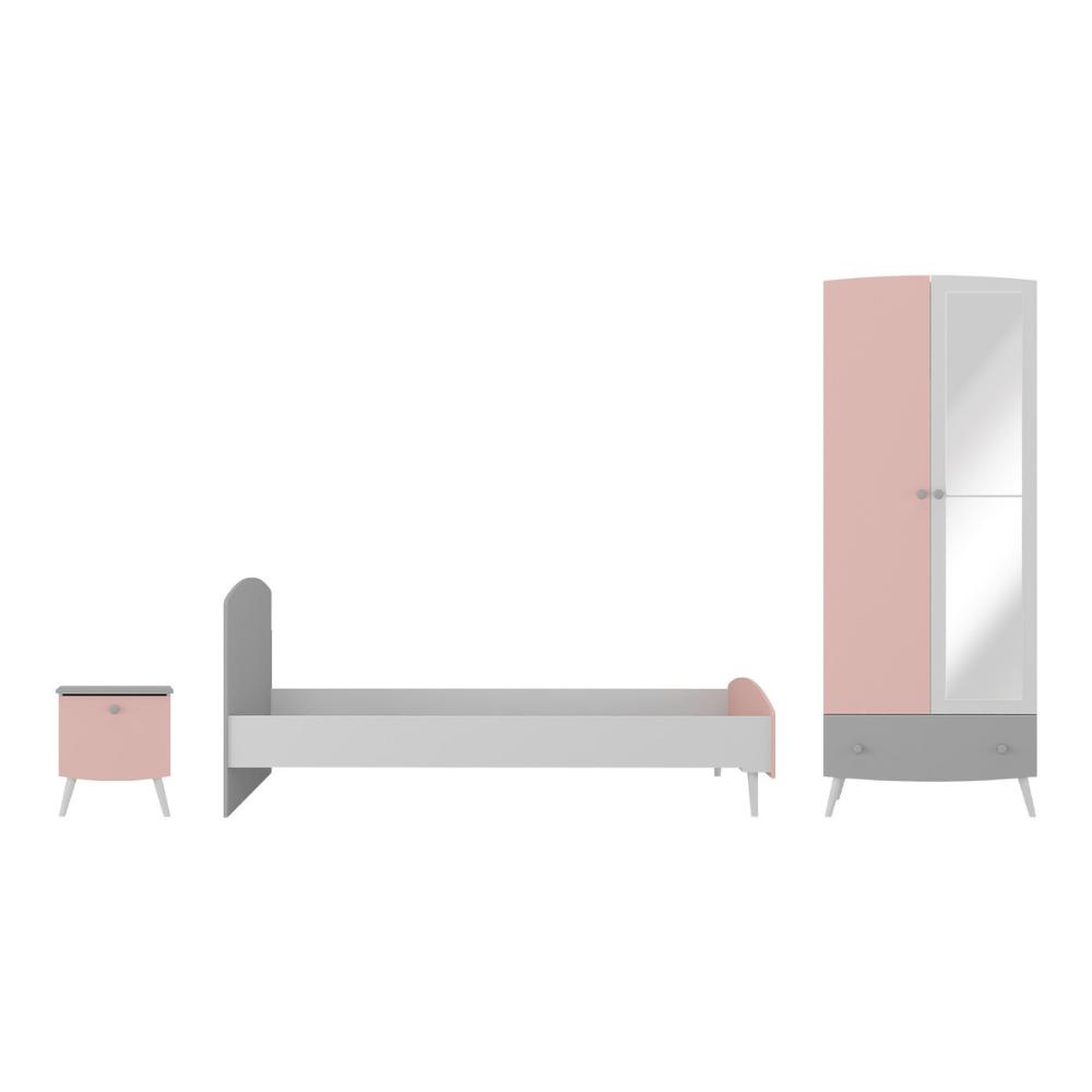 Quarto Infantil Completo para Colchão 188x78cm Doçura Multimóveis MP4331 Branco/Cinza/Rosa