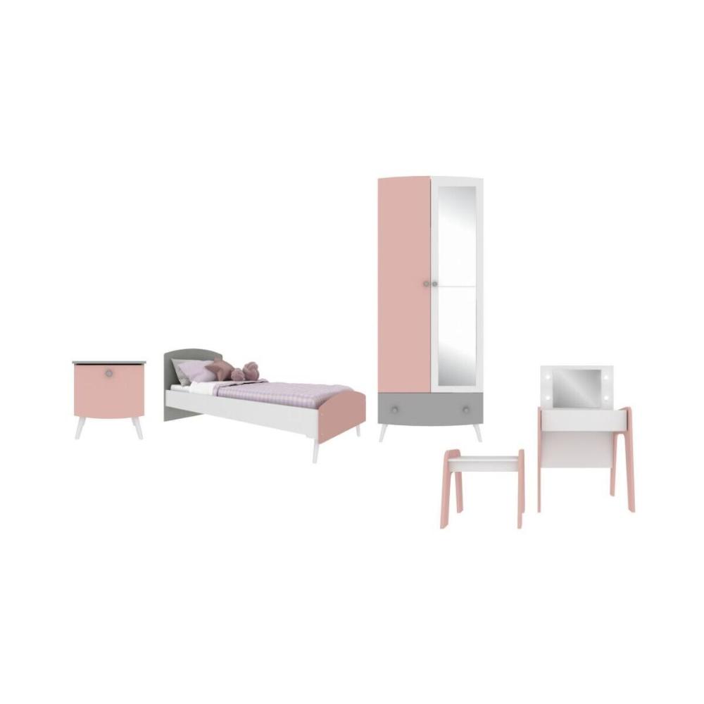 Quarto Infantil Completo para Colchão 78x188cm com Penteadeira Doçura Multimóveis MP4341 Branco/Cinza/Rosa