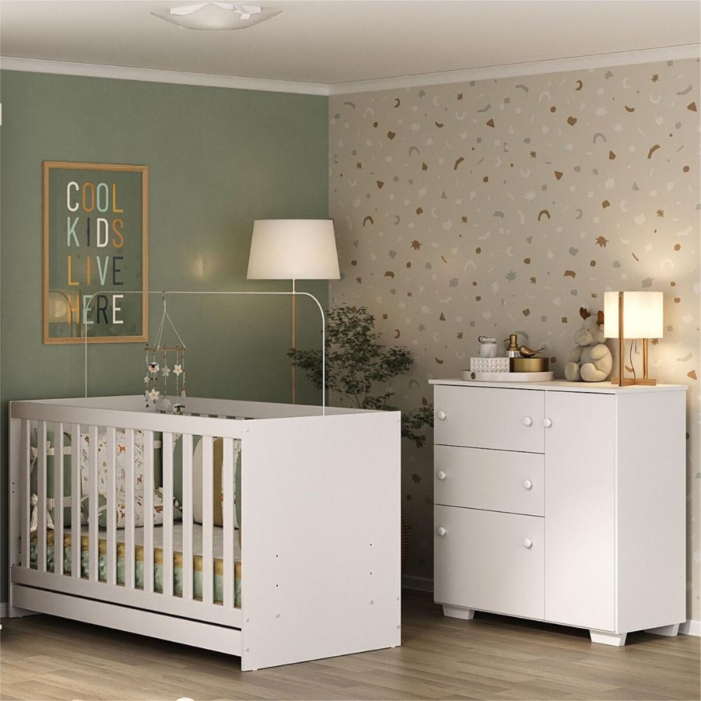 Quarto Infantil com Berço 3 em 1 e Cômoda Algodão Doce Multimóveis MP4249 Branco
